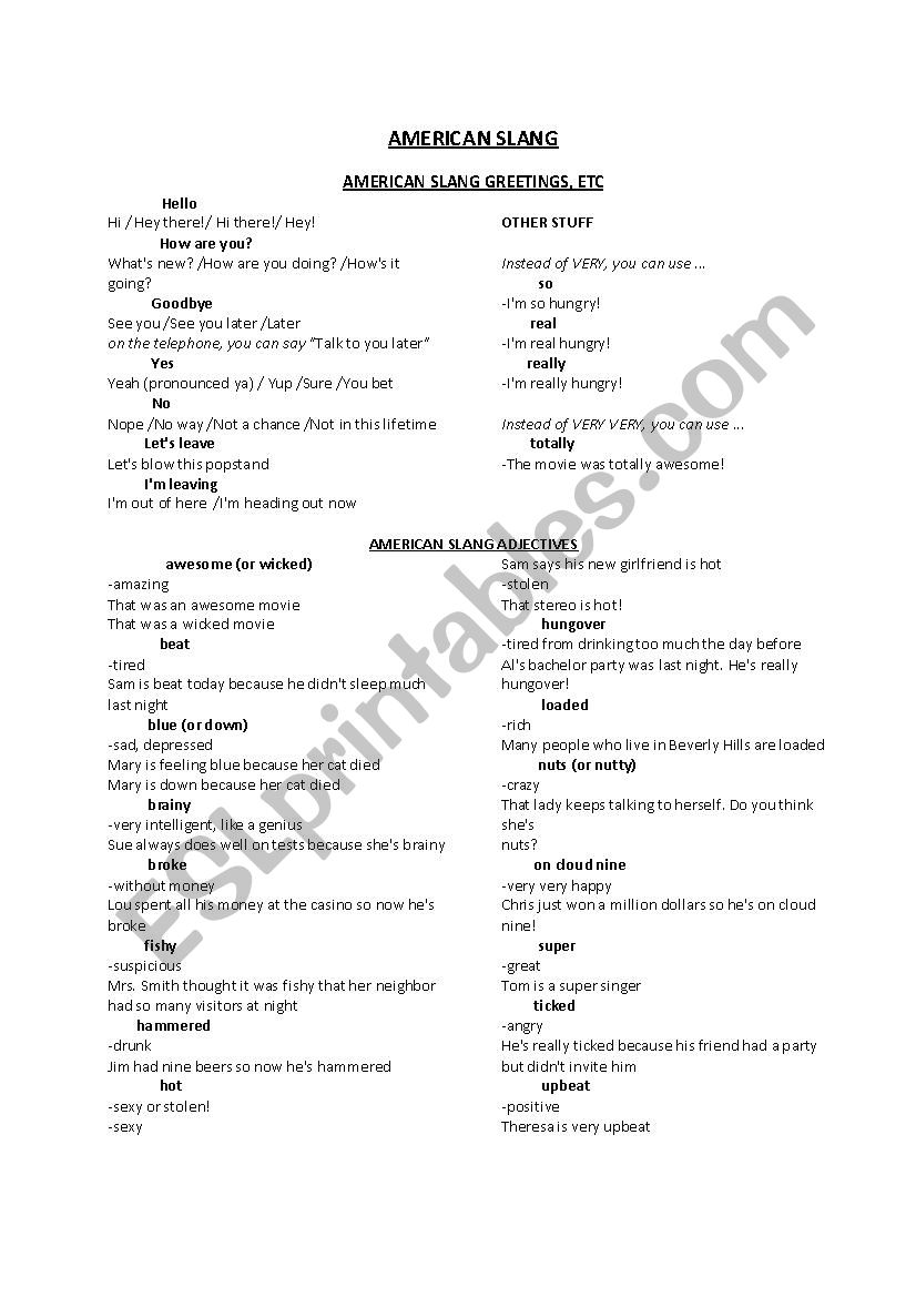 American Slang worksheet