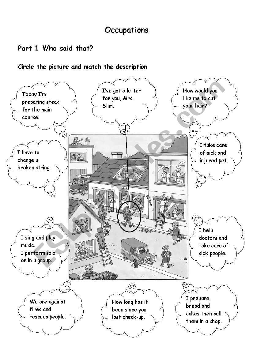 Occupations worksheet