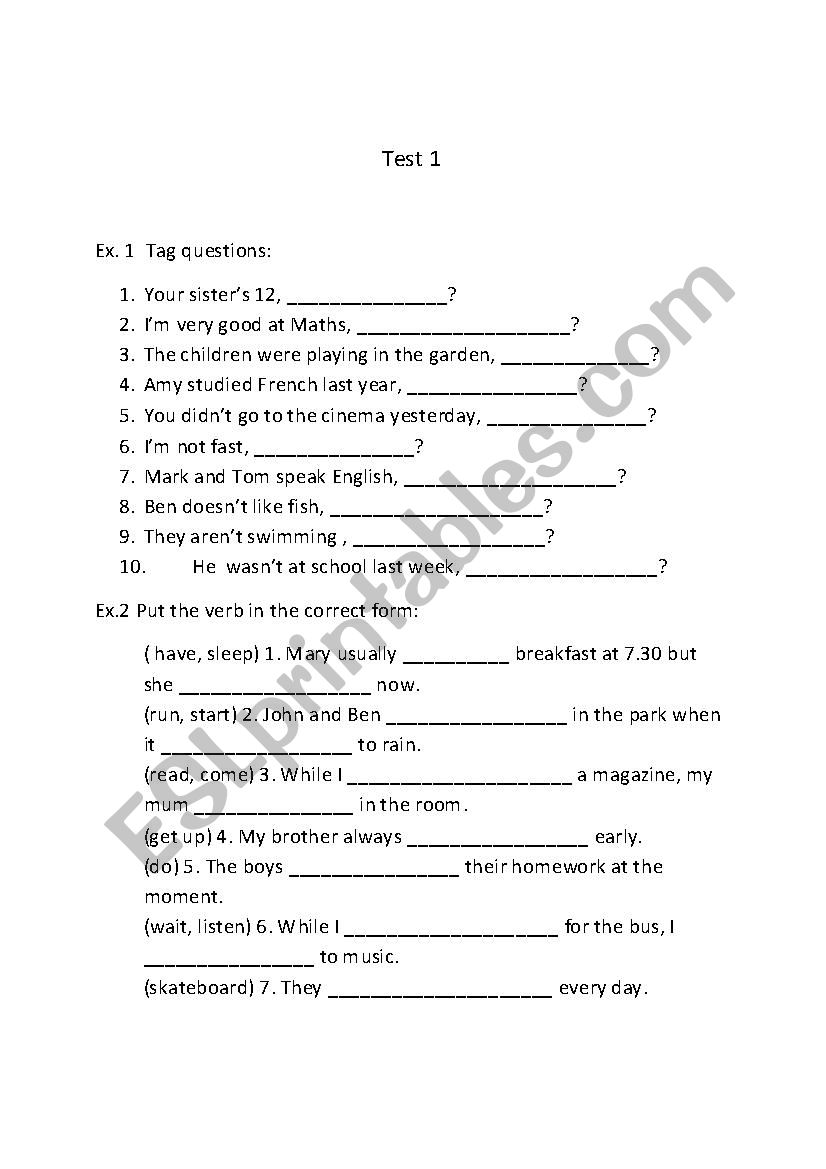 Wh-questions, Tag questions, Tenses