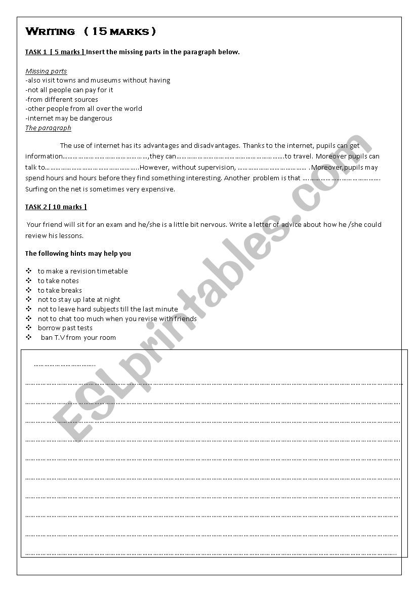 test for 1 form  worksheet