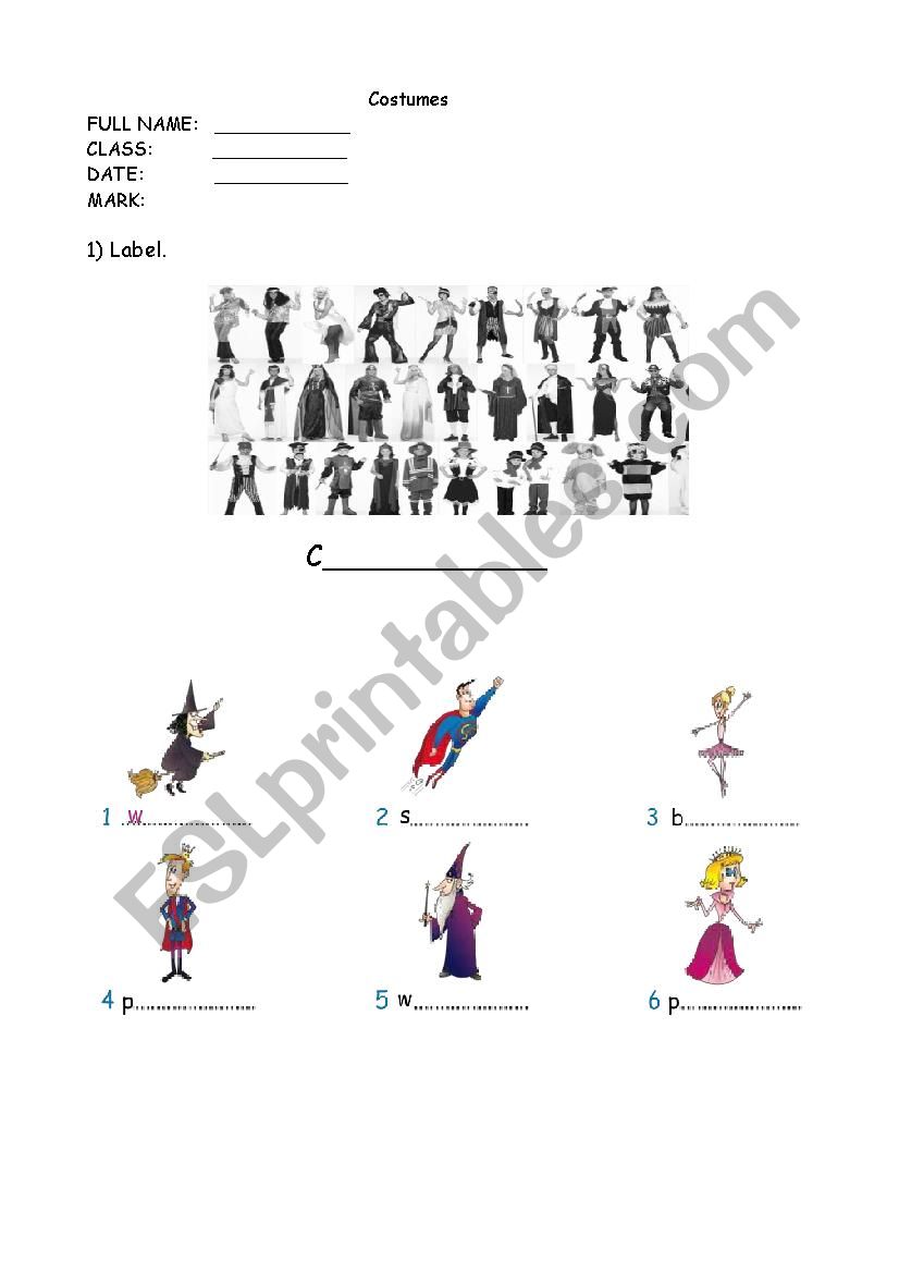 Basic Costumes worksheet
