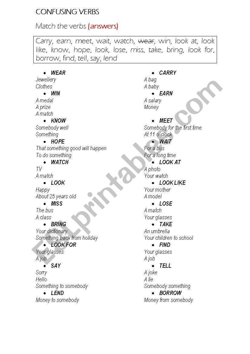 CONFUSING VERBS worksheet