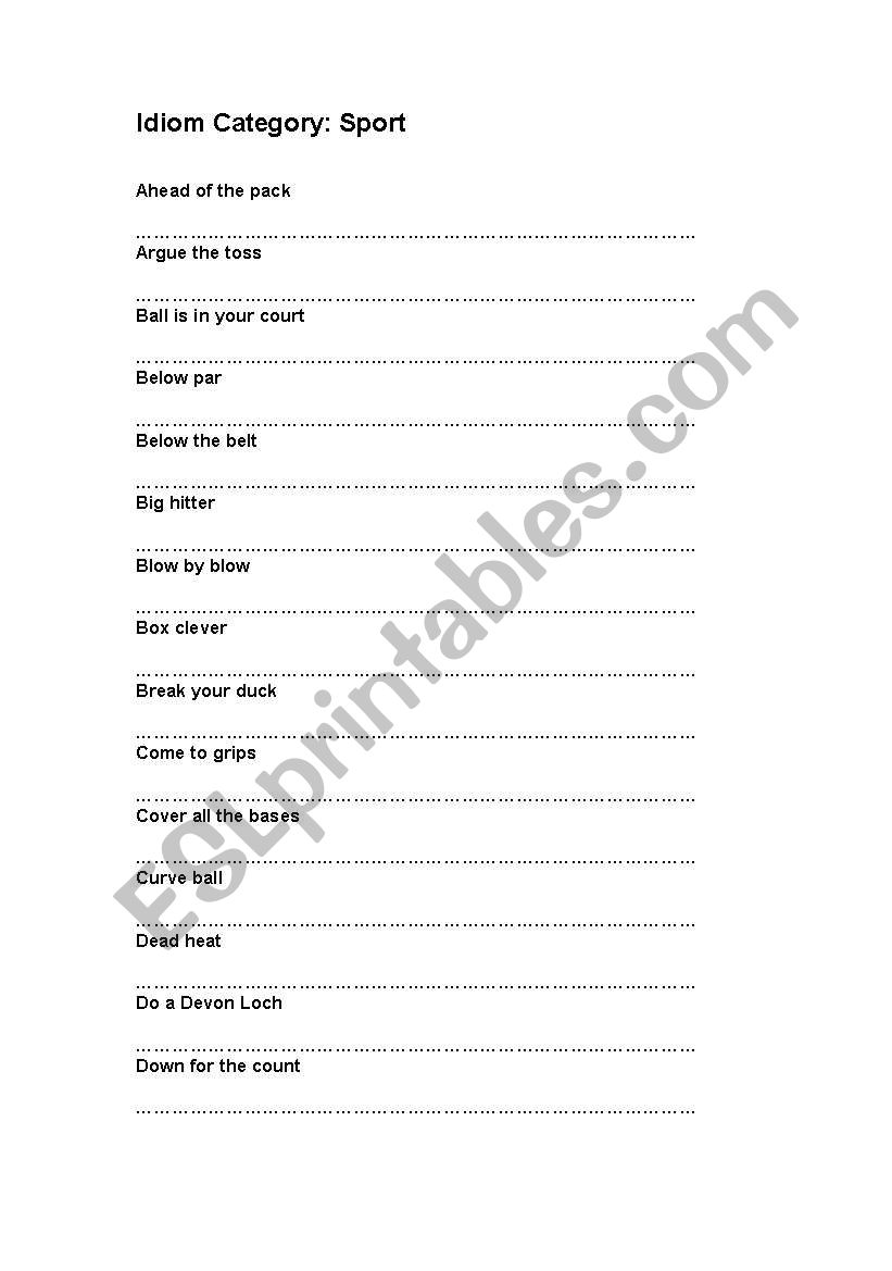 Sports Idioms worksheet