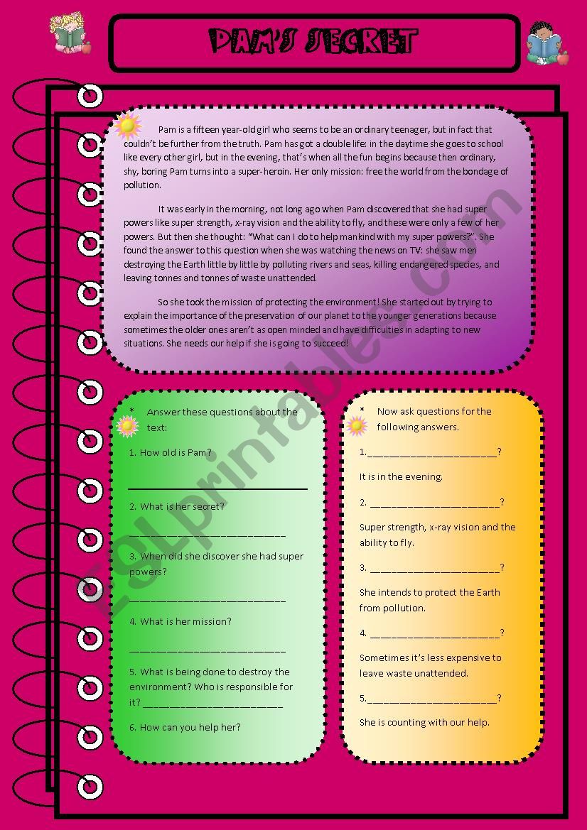 PamÂ´s Secret worksheet