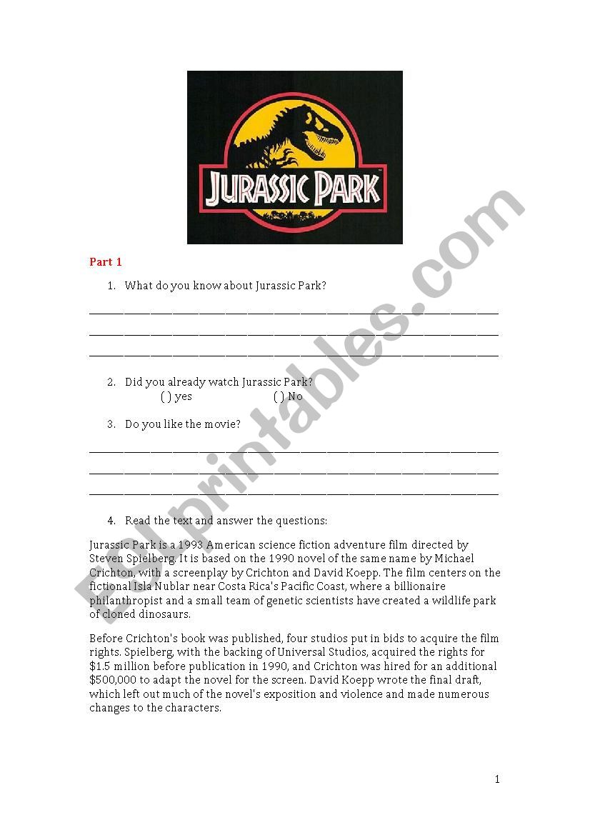 Jurassic Park I - Movie exercise