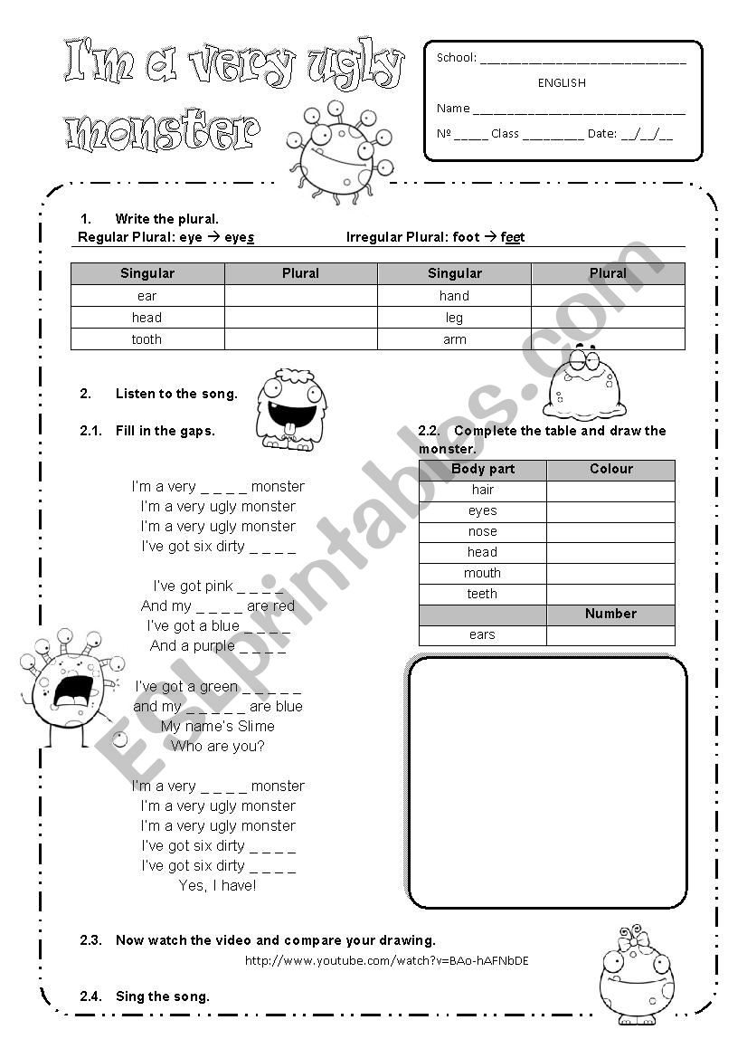 Im a very ugly monster worksheet