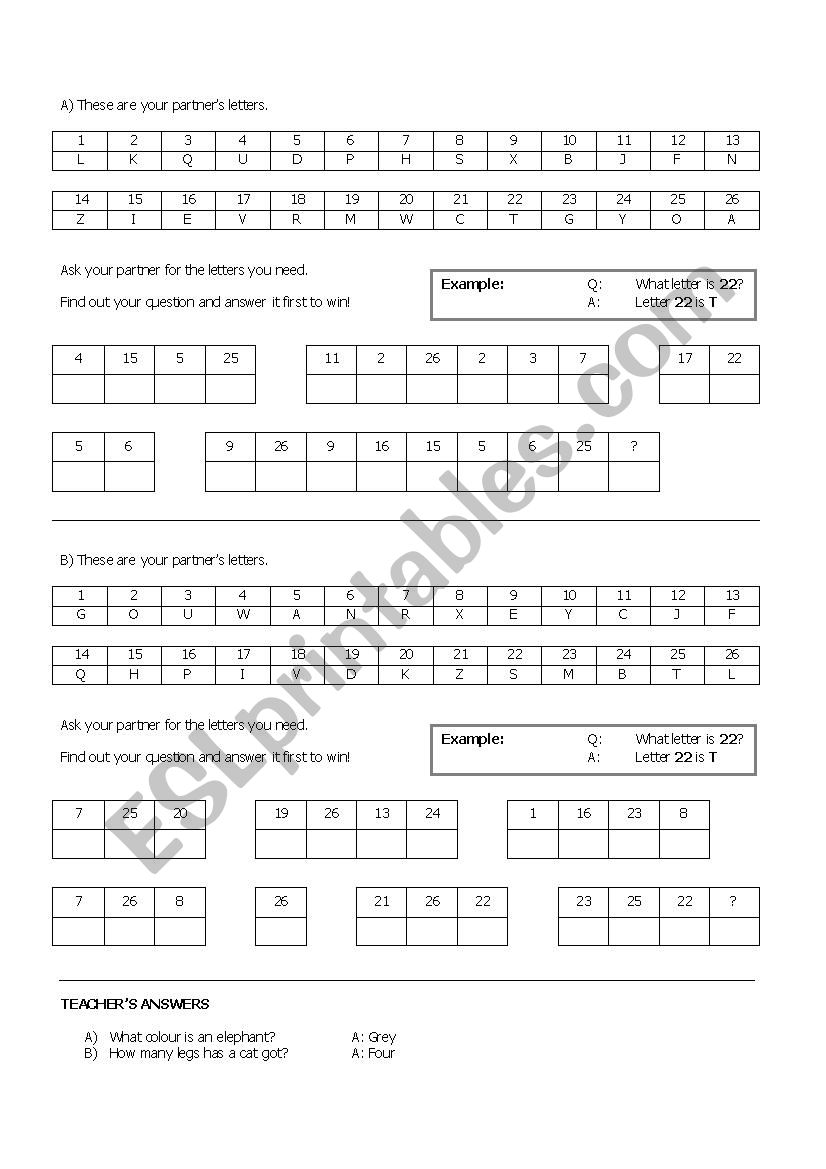 Speaking activity to practise numbers and the alphabet