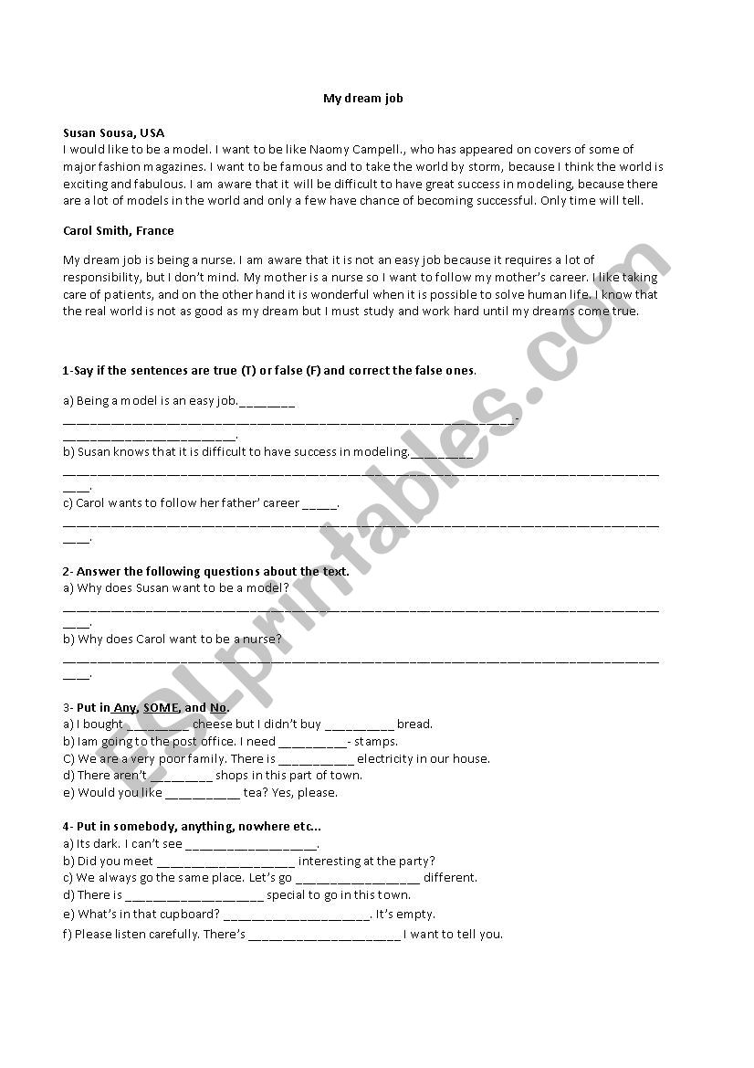 jobs worksheet