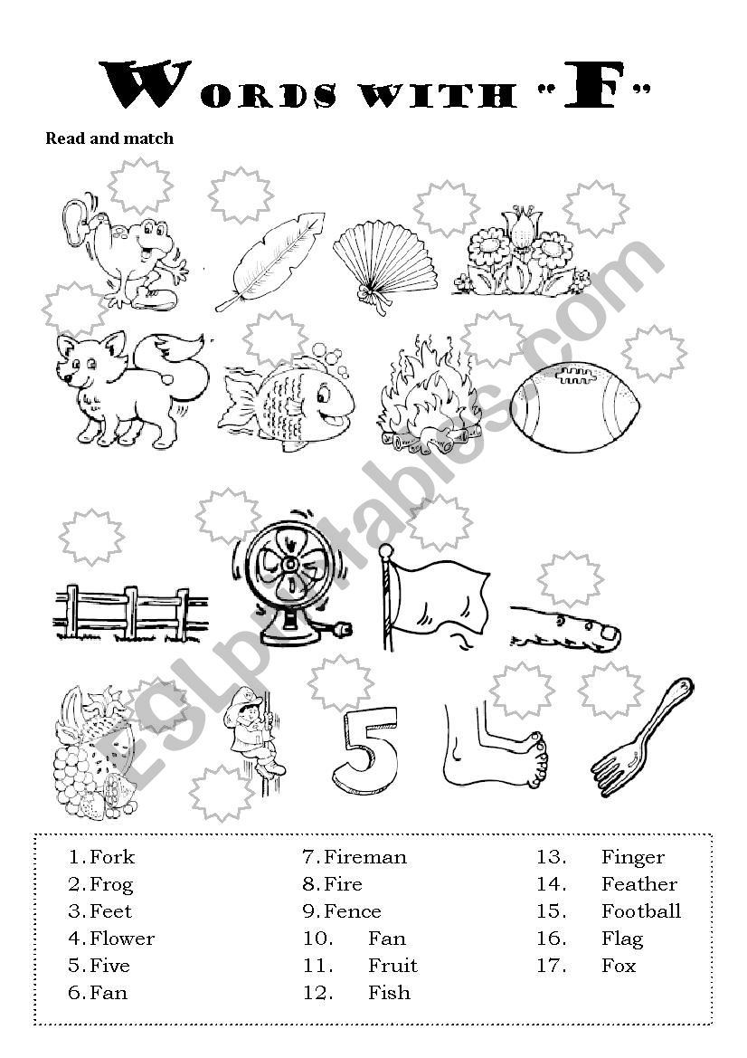 Words with letter F worksheet