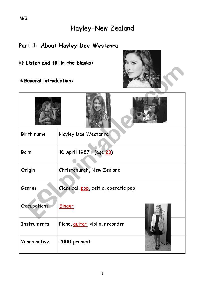 Haley worksheet