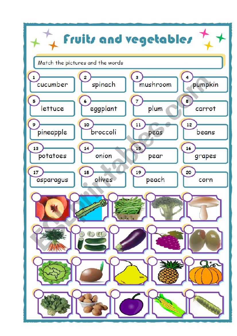 fruit and vegetables worksheet