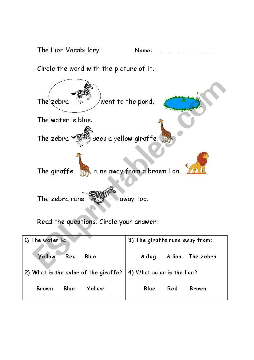 The lion - Part 1/2- Reading activity + questions