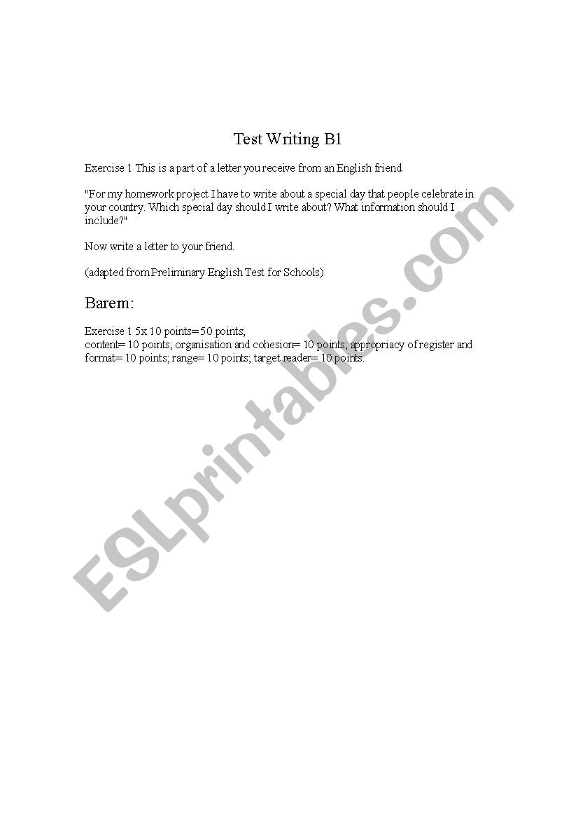 Test Writing B1 worksheet