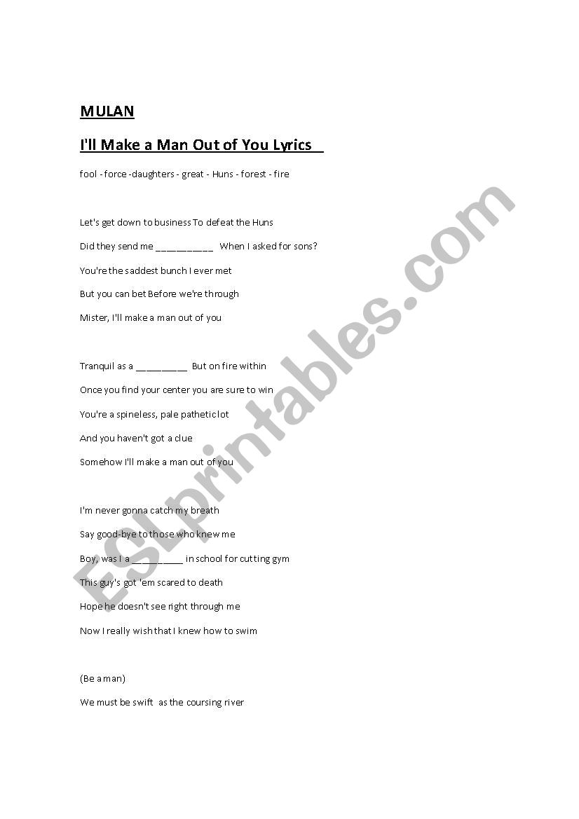 I'll Make A Man Out Of You Lyrics Mulan English