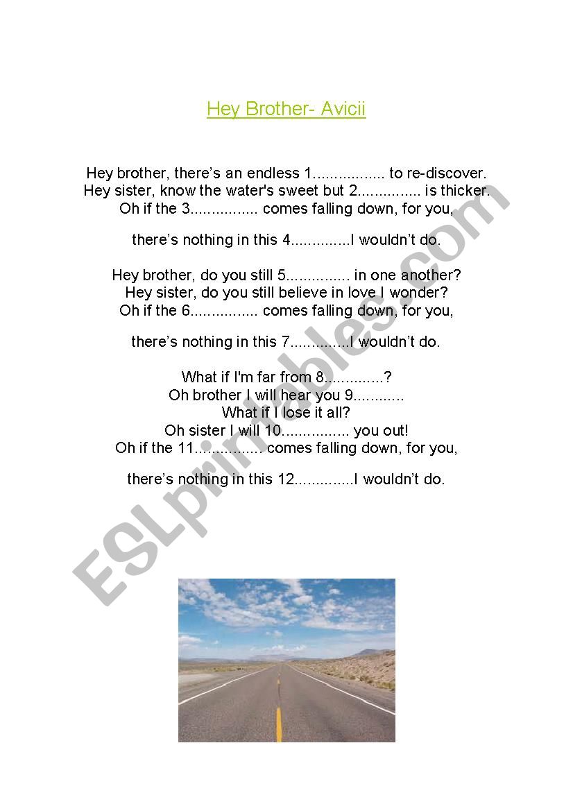 Hey brother/Avicii worksheet