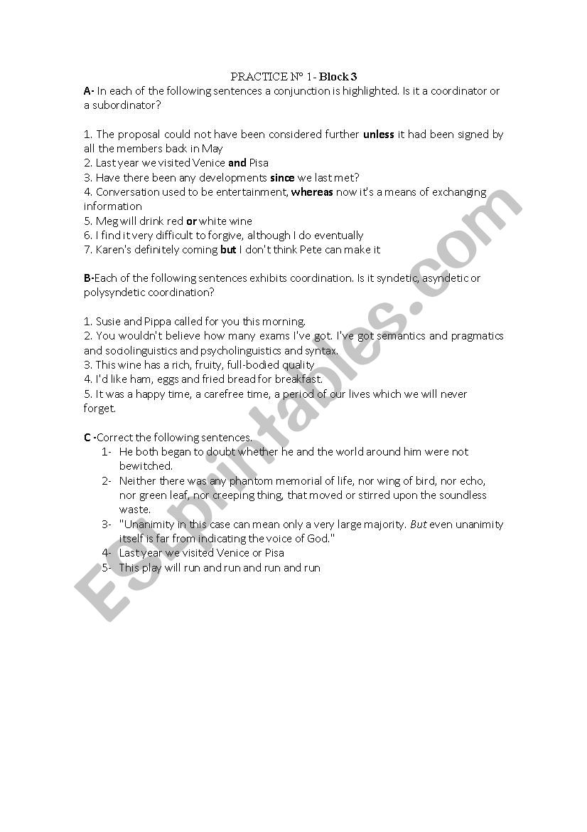 coordinators worksheet