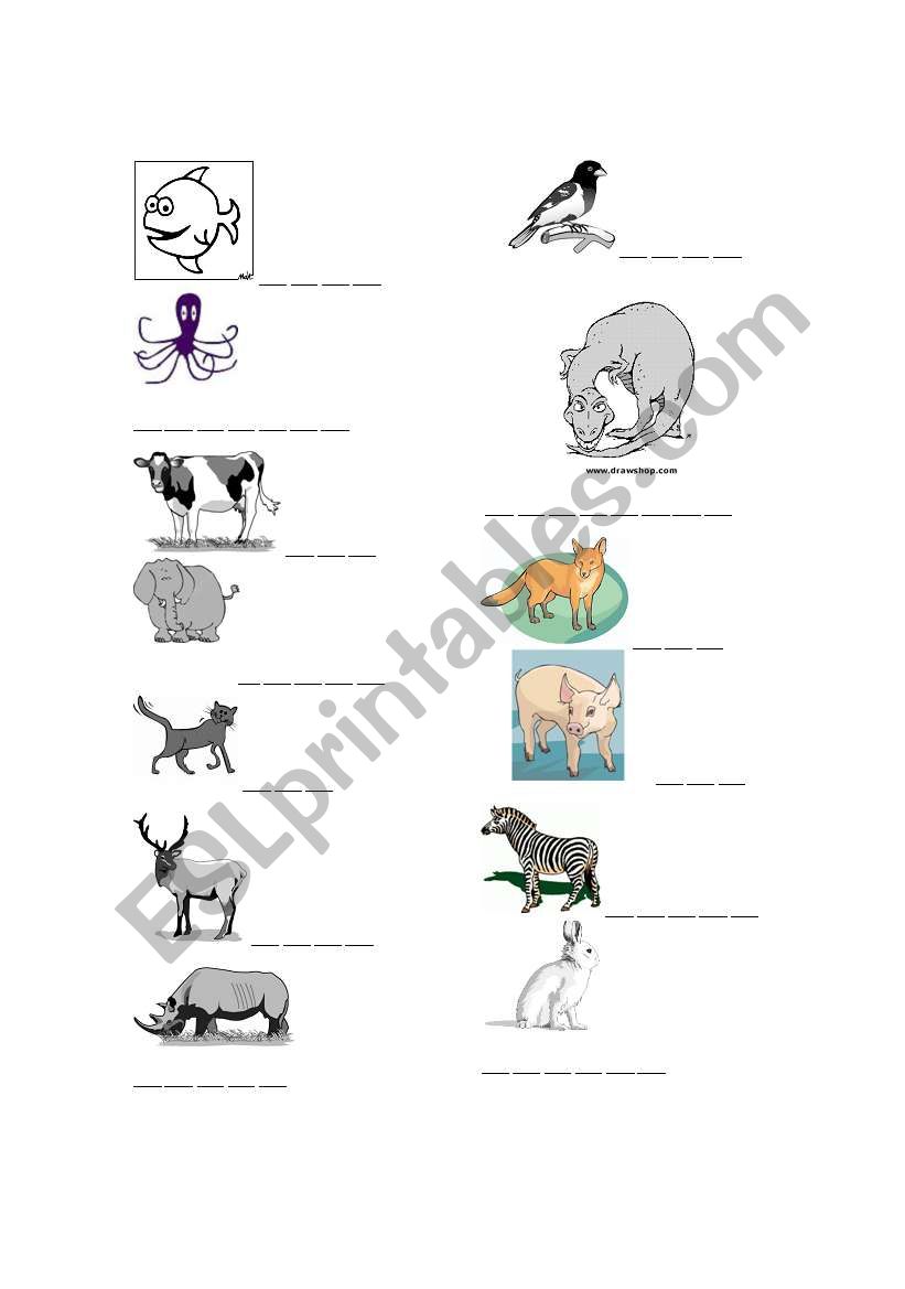 Animal wordsheet worksheet