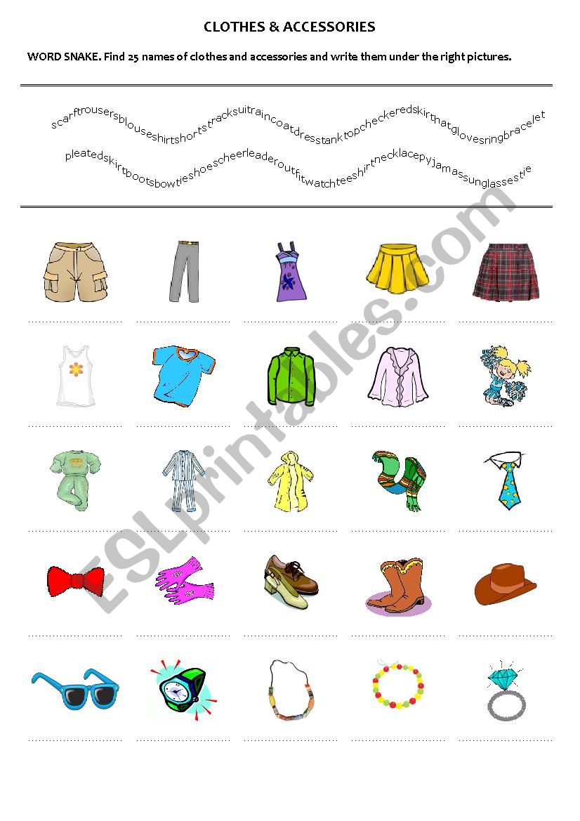 Clothes & accessories worksheet