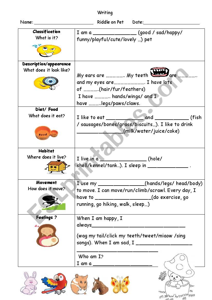  riddle on   pets worksheet