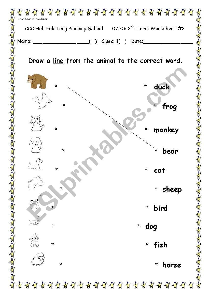 Brown bear, brown bear.  Simple picutre and word matching.