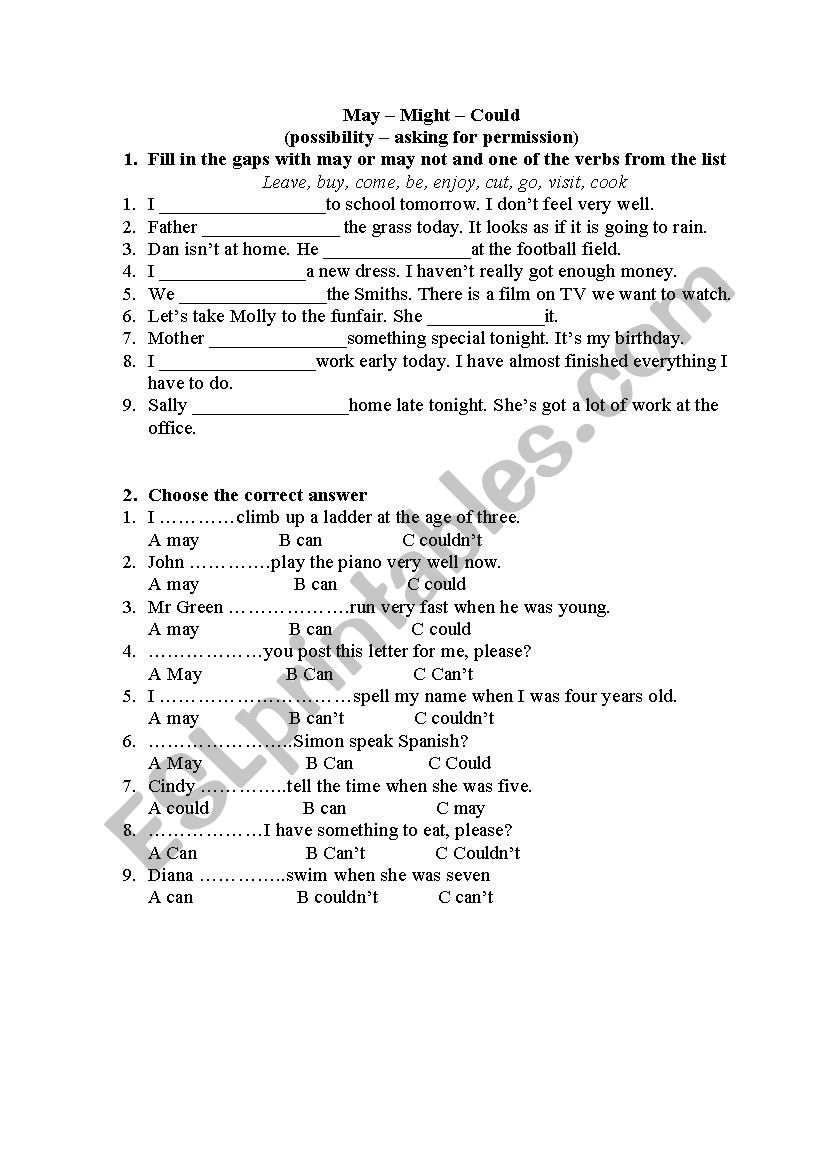 Modal verbs worksheet
