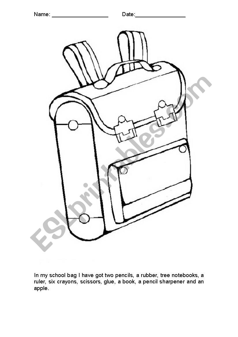 Whats in my schoolbag? worksheet