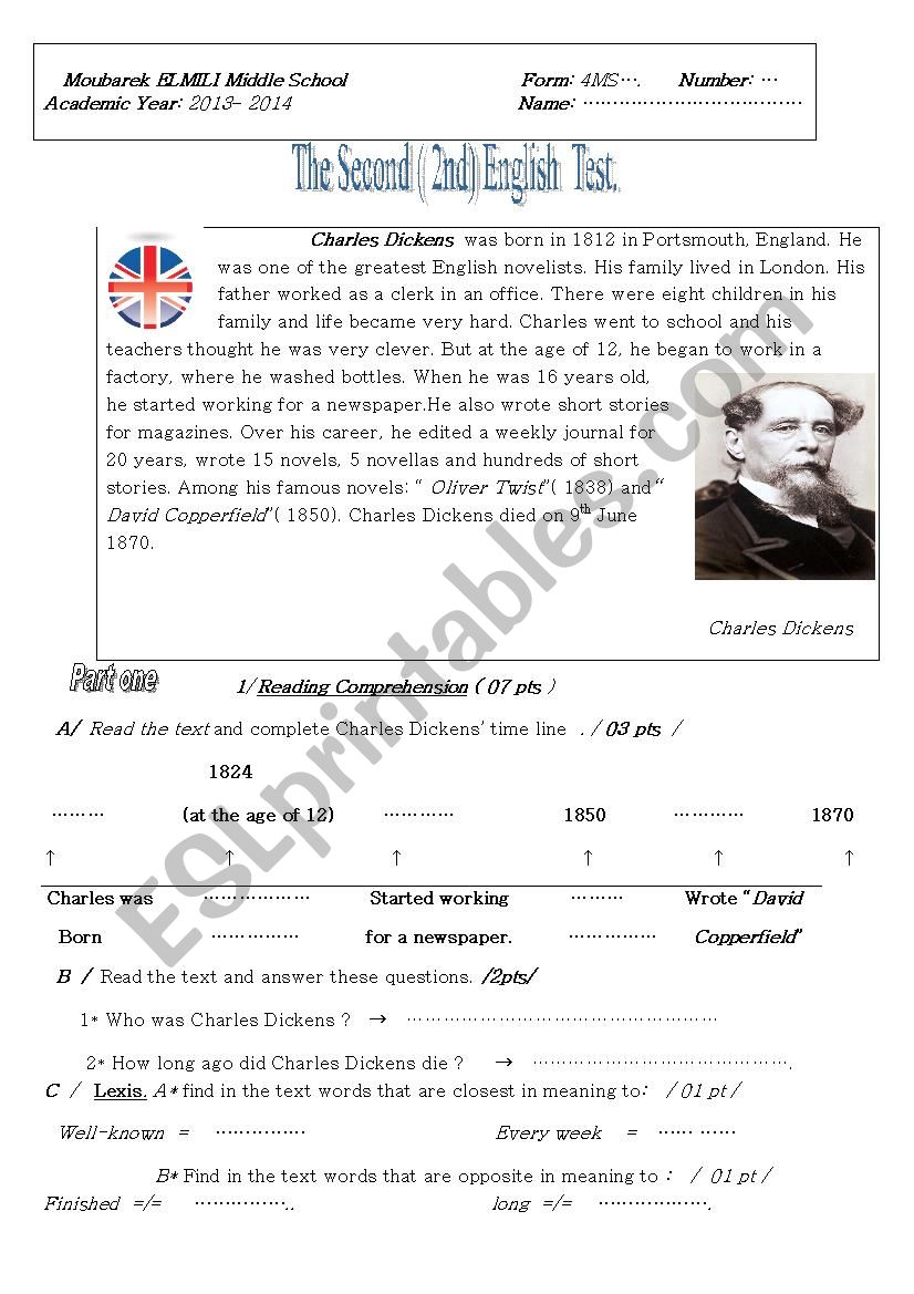 charles Dickens biography worksheet