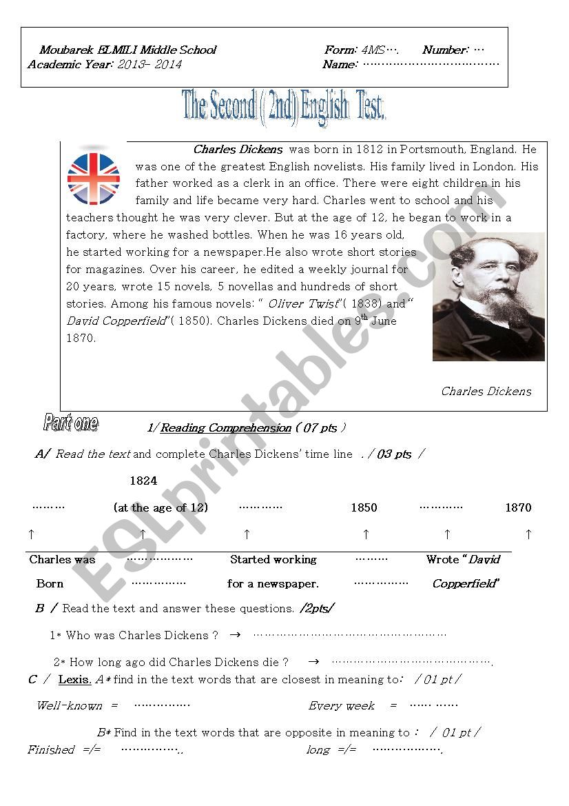 charles DickensÂ´ biography worksheet