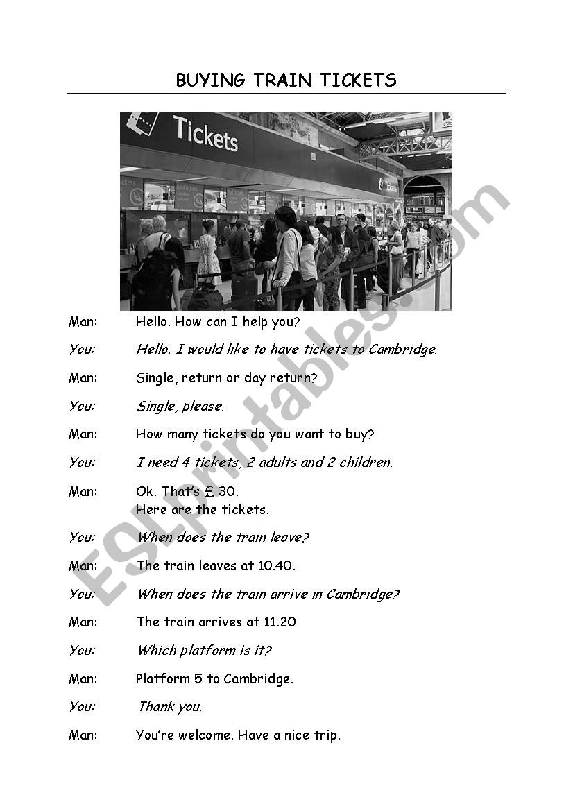 Buying a train ticket dialogue