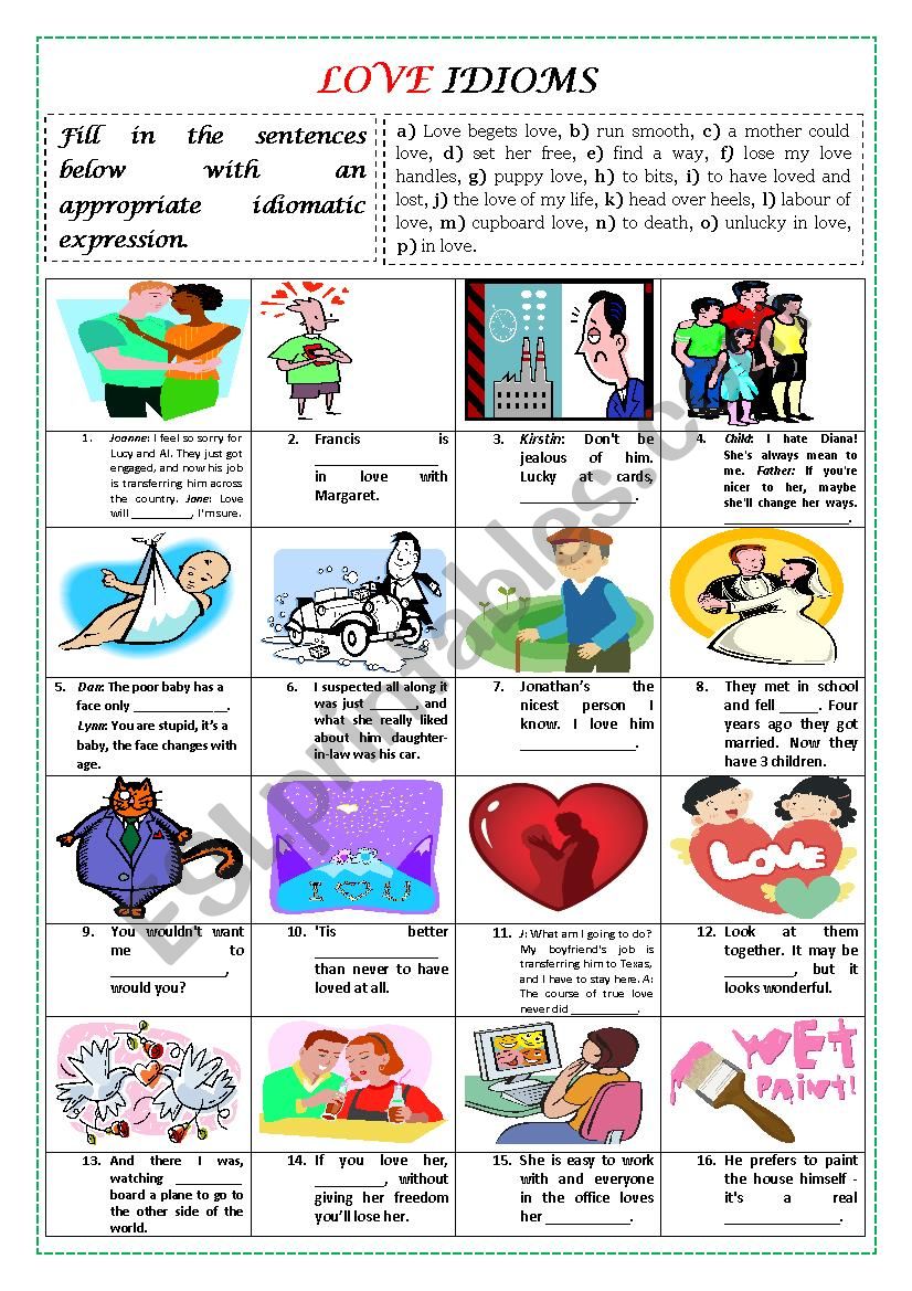 LOVE IDIOMS (with key) worksheet