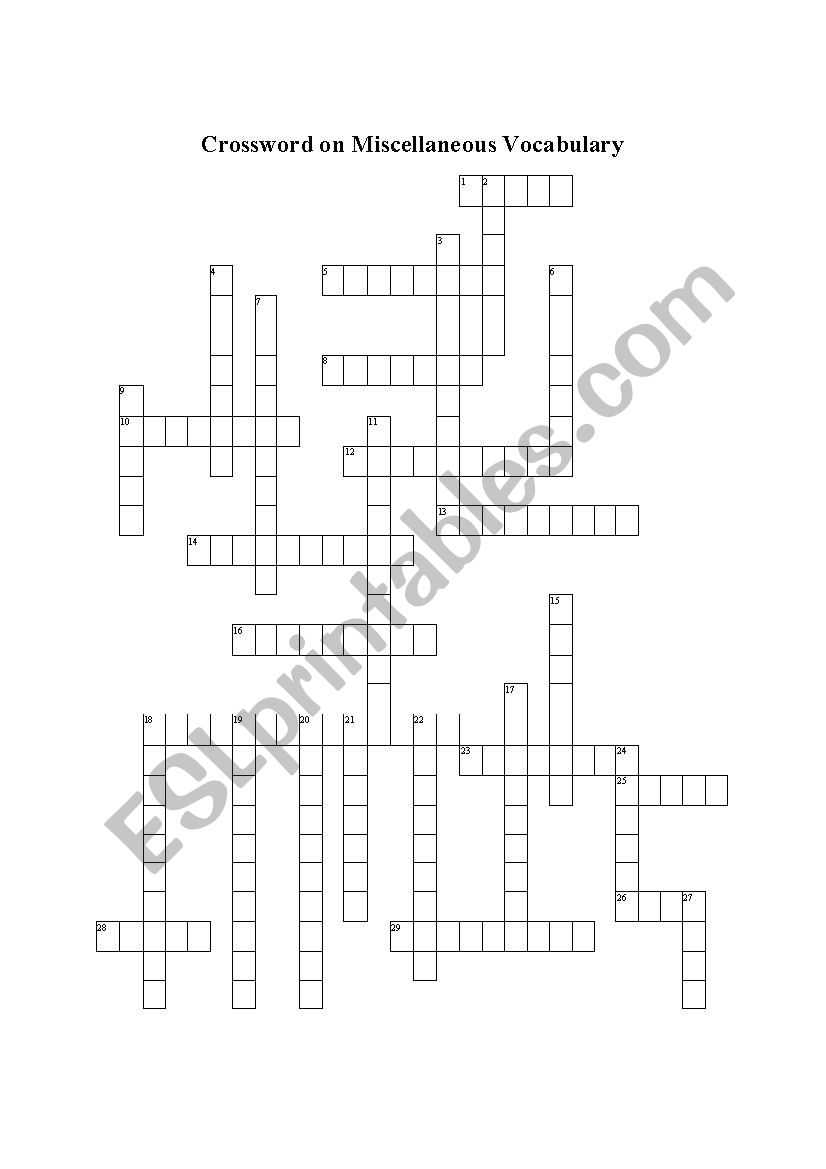 Crossword on Miscellaneous Vocabualry