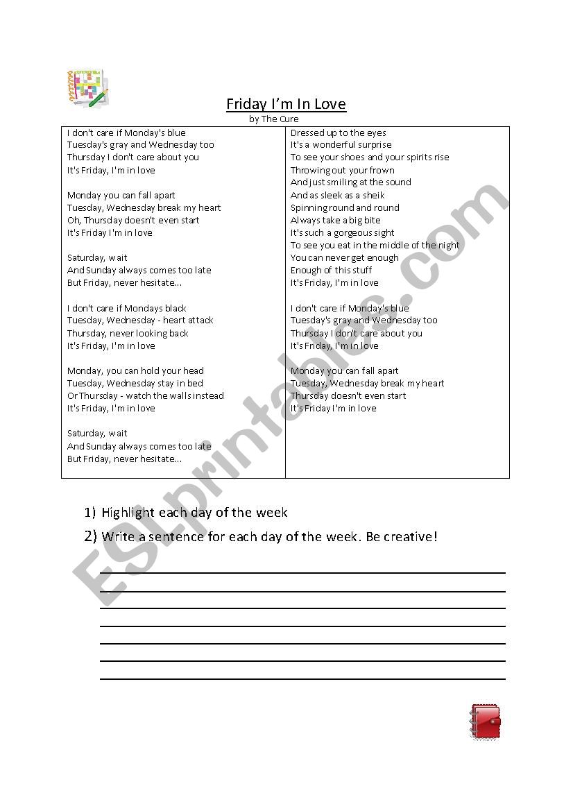Friday Im in love- The Cures worksheet