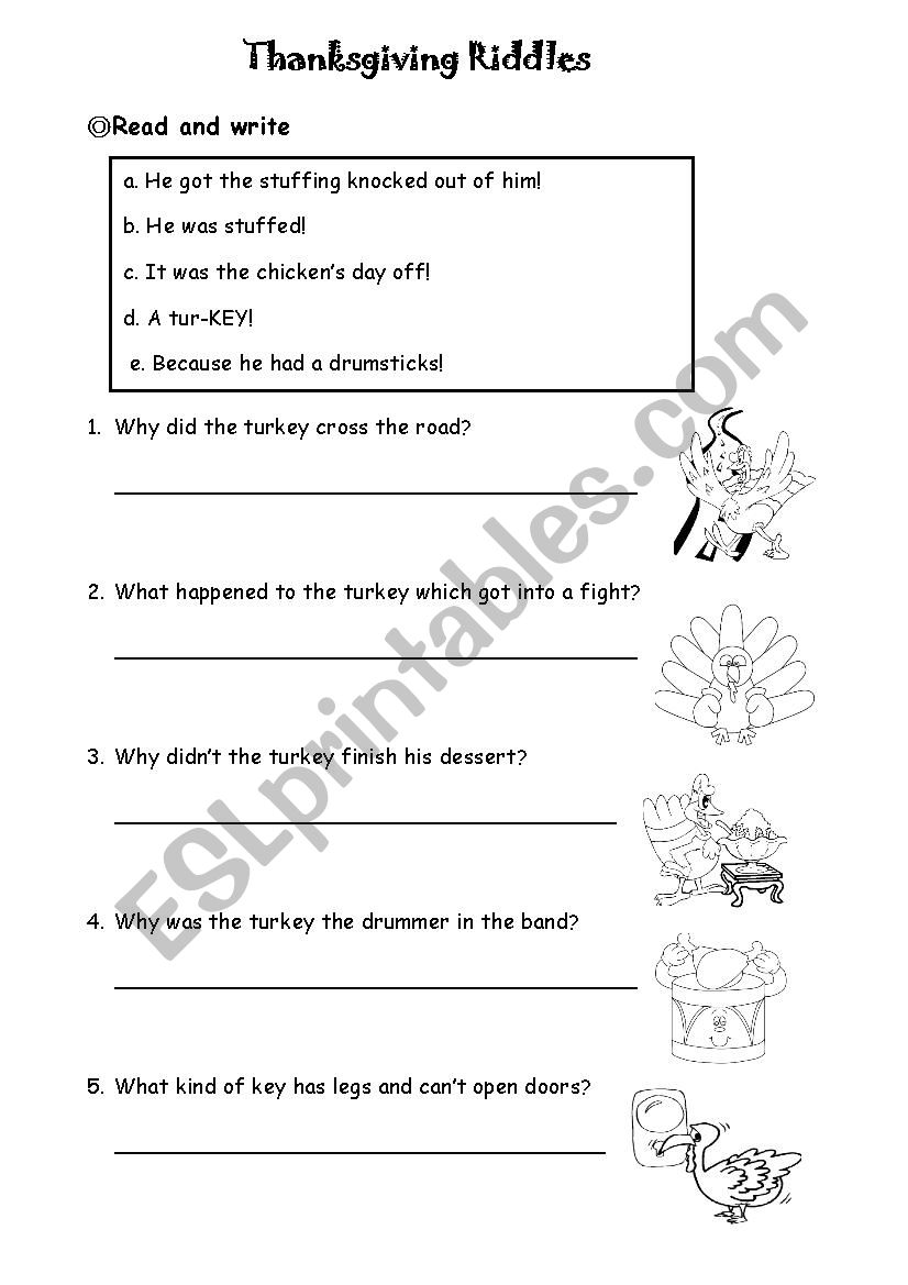 Thanksgiving  riddles worksheet