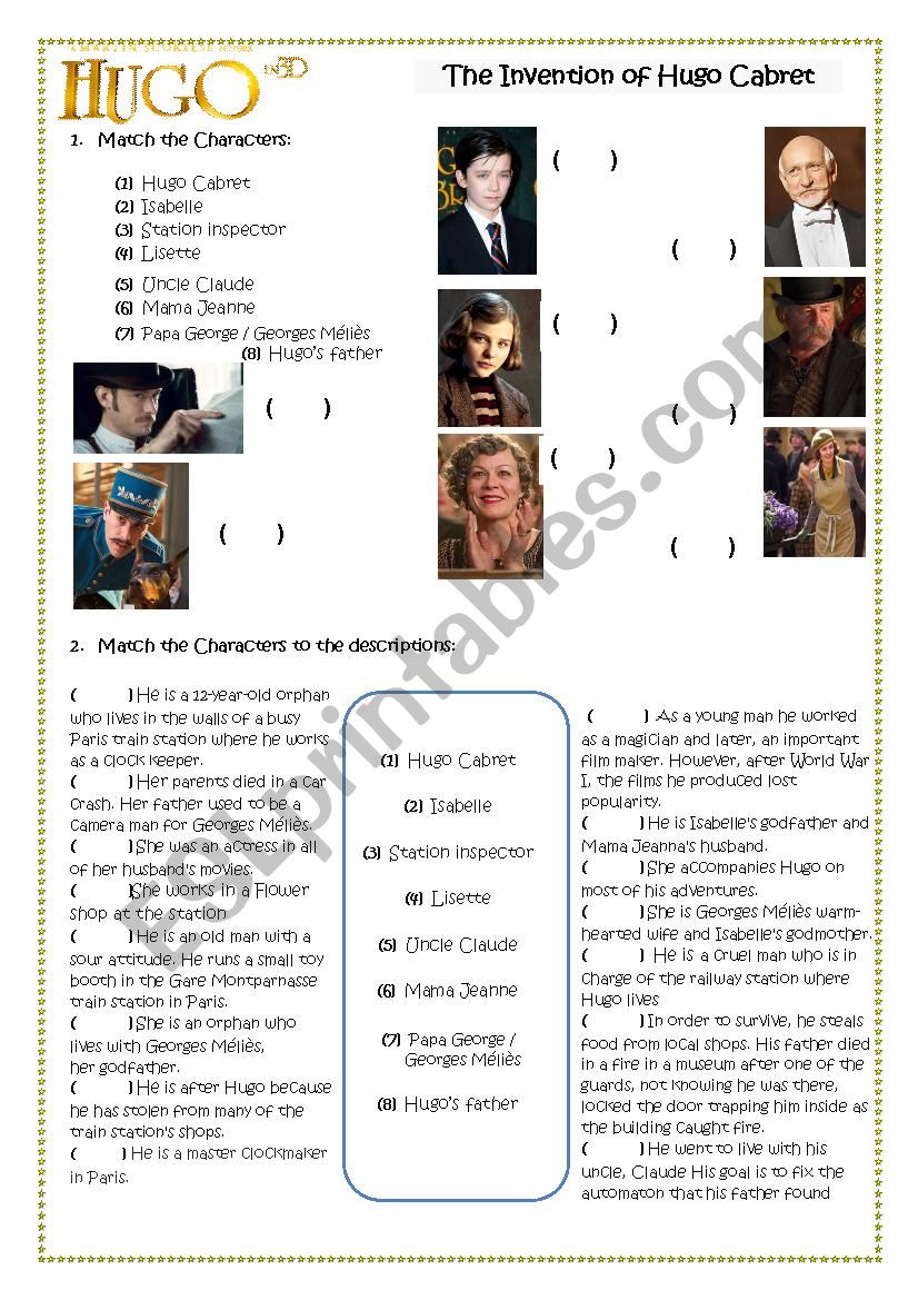 Hugo Cabret - Movie worksheet