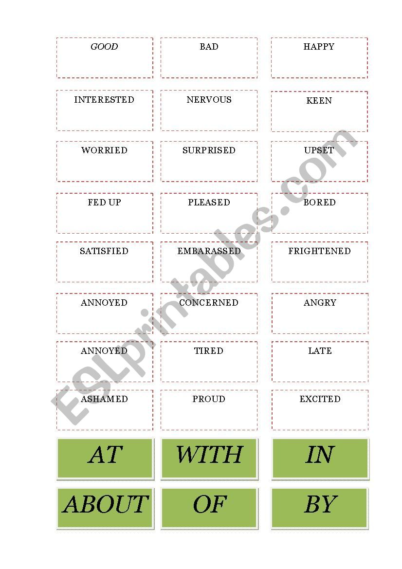 Adjectives with prepositions worksheet