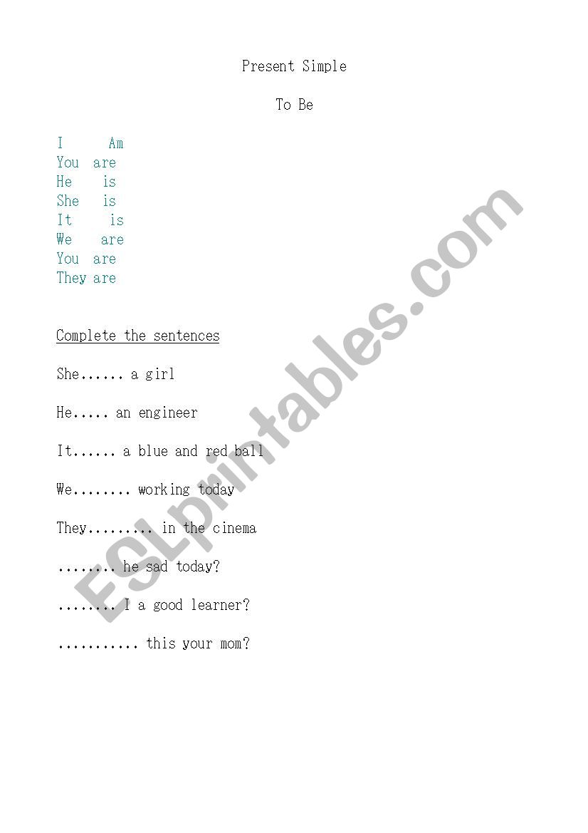 present simple to be worksheet