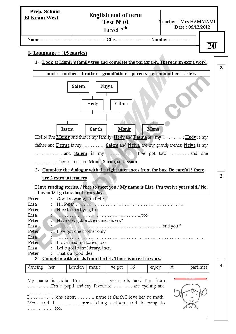 tests for elementary level worksheet