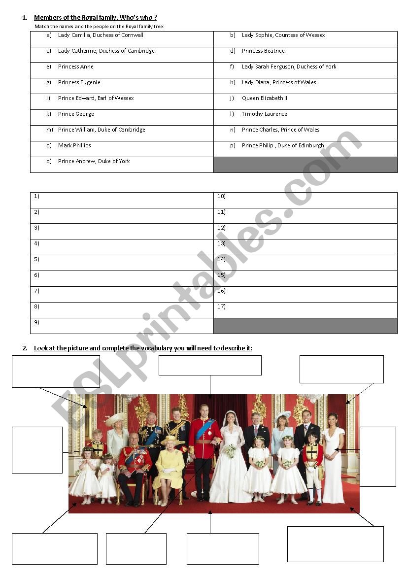 the royal family worksheet