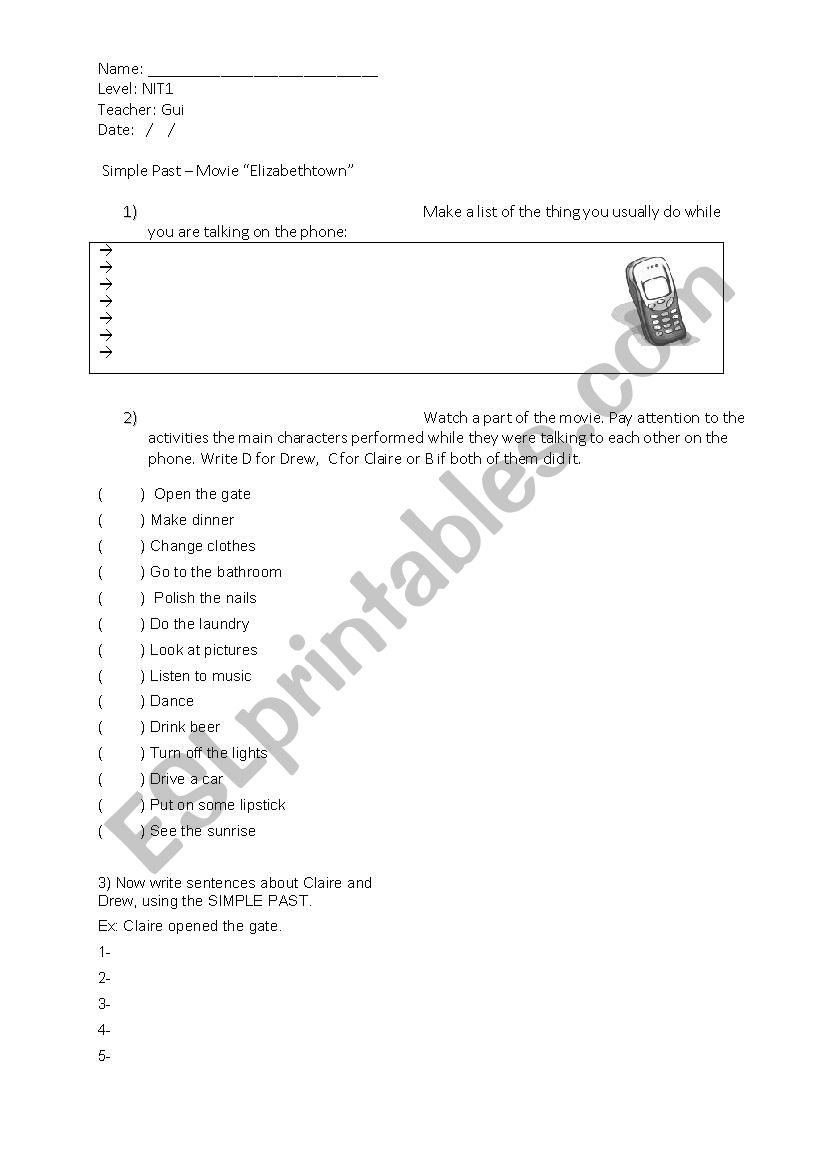 Simple Past - Elizabethtown worksheet