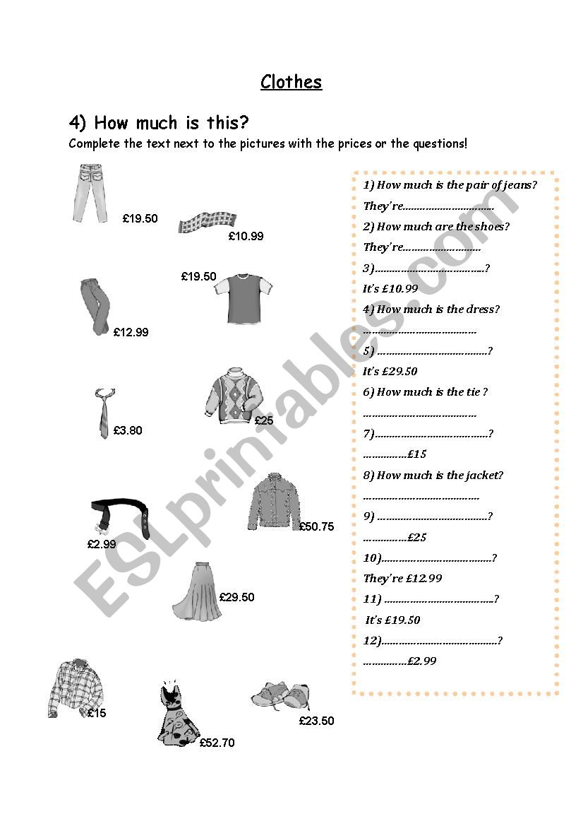 How much does it cost? worksheet