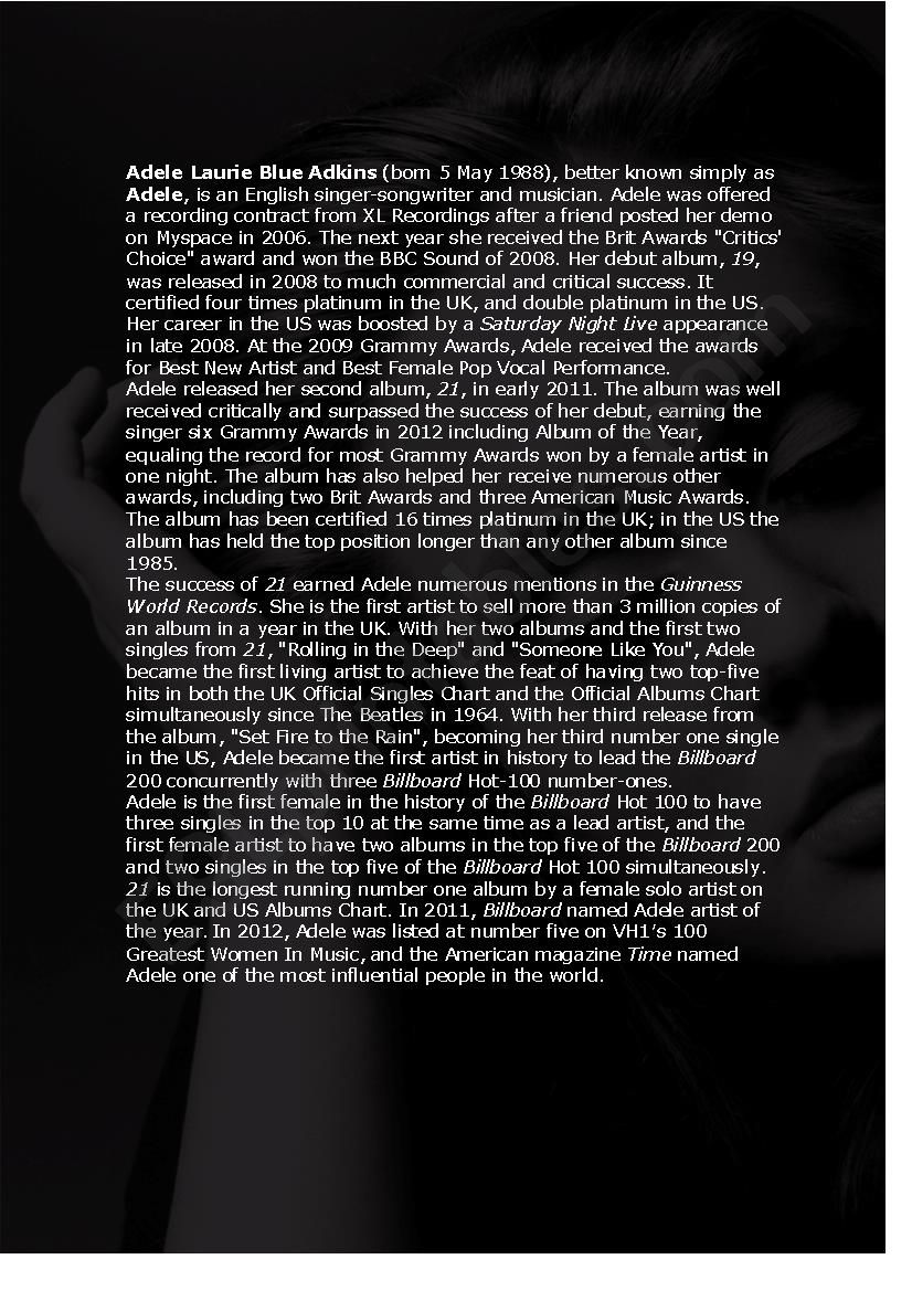 Adele - Her life and songs worksheet