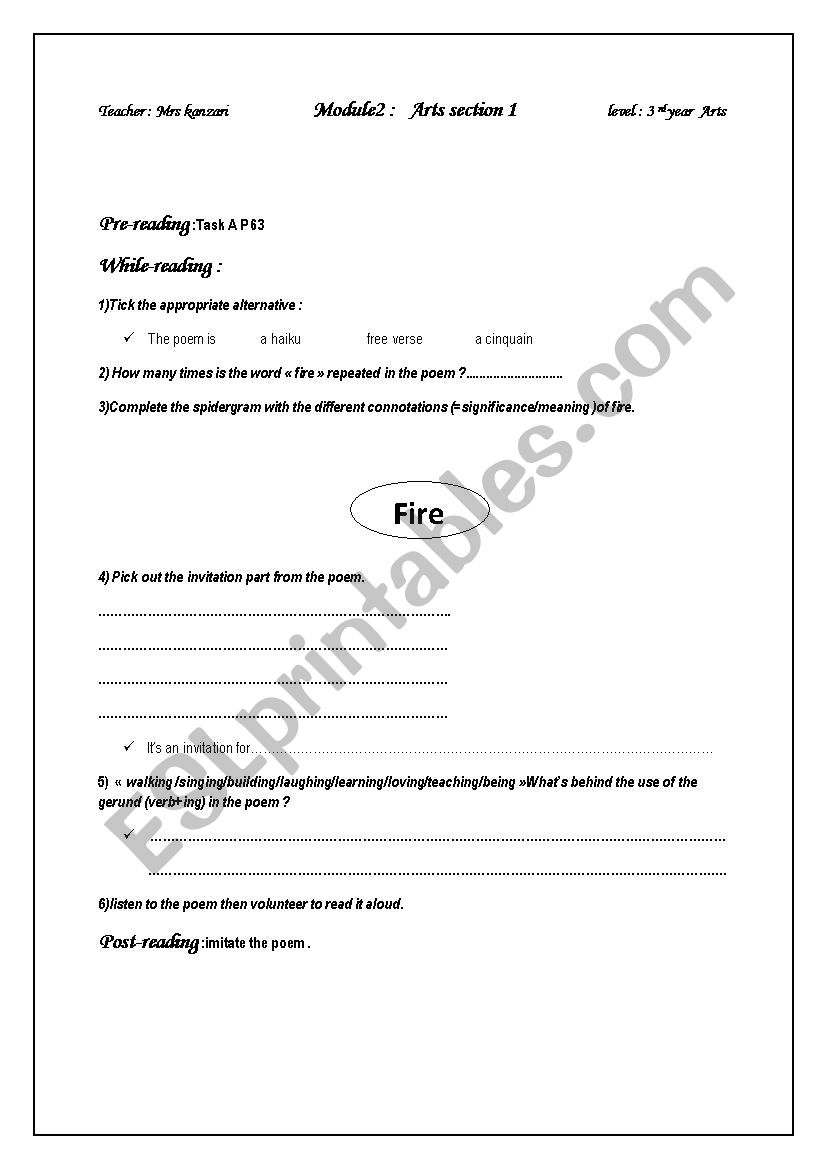 CATCH THE FIRE SONIA SANCHEZ worksheet