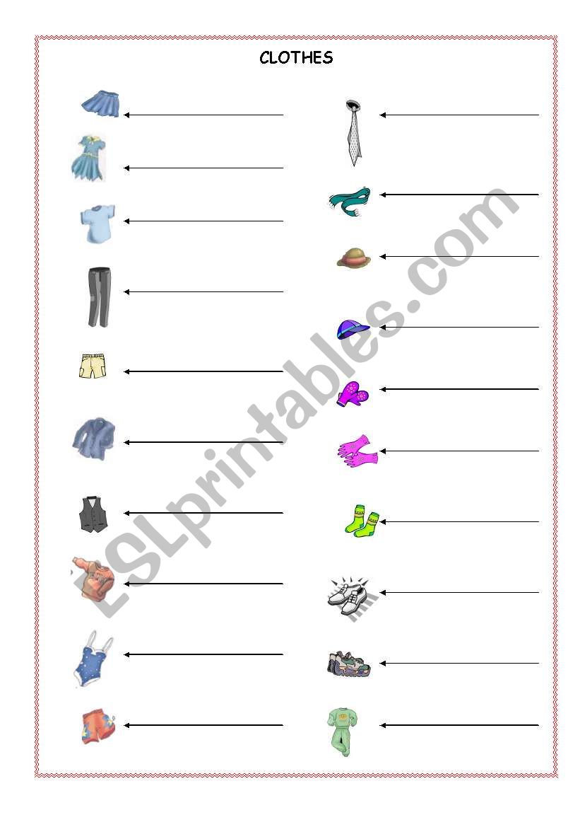 clothes worksheet