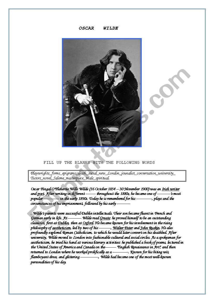 OSCAR WILDE  worksheet