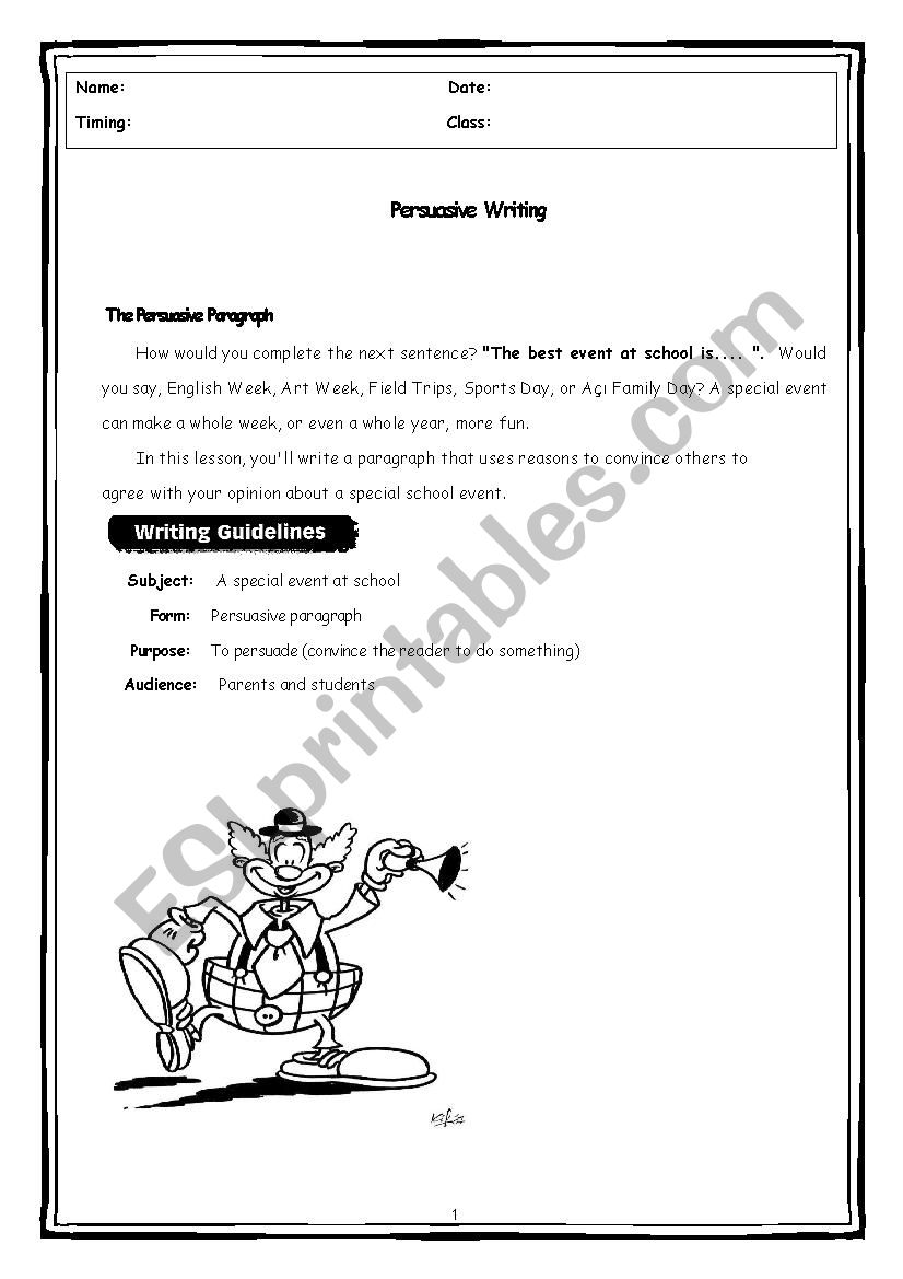 PERSUASIVE WRITING worksheet