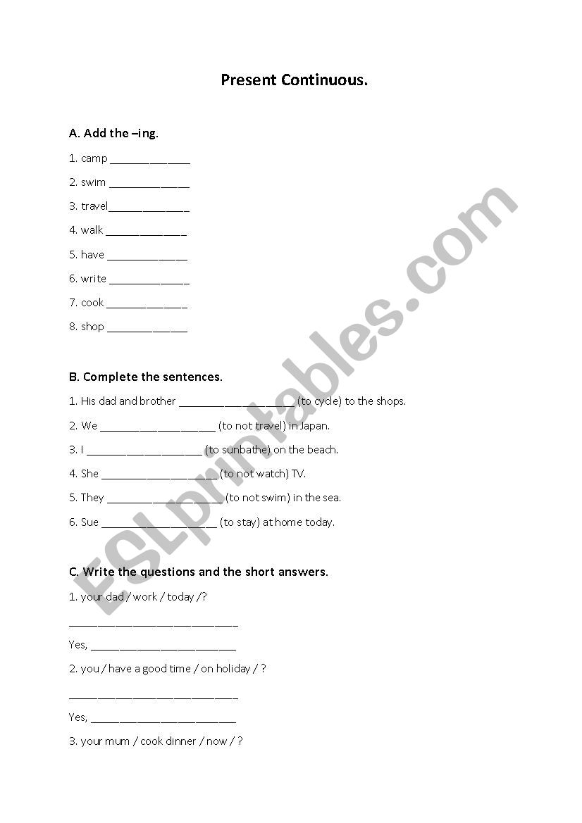 Present Continuous worksheet