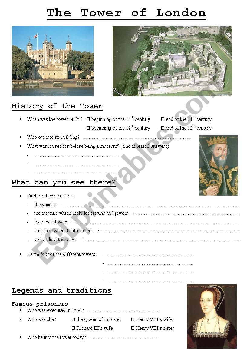 The Tower of London worksheet