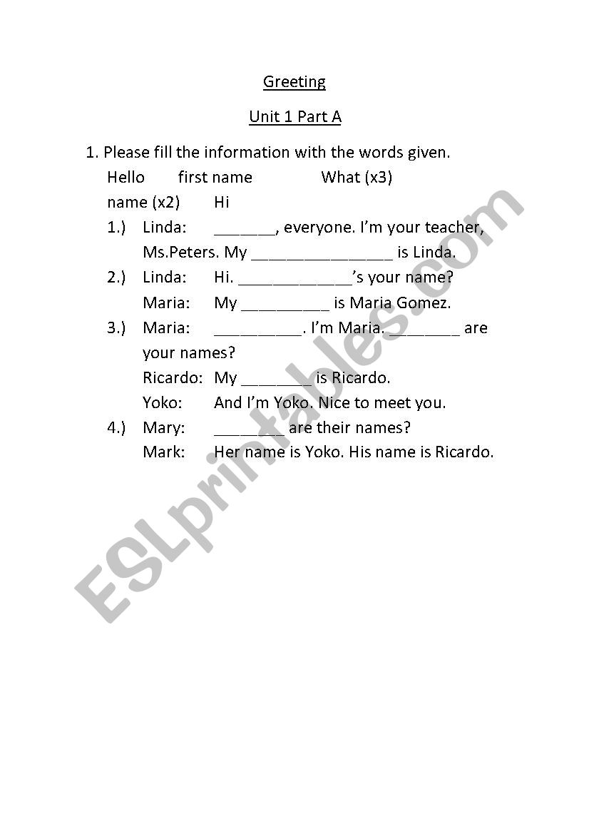 Greeting worksheet