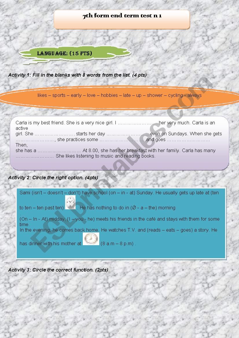 end term test n 1 7th form worksheet