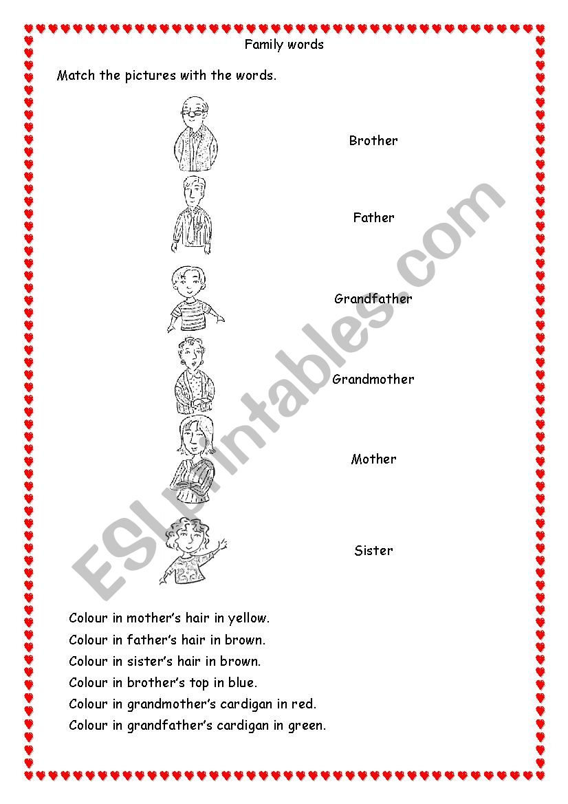 Family words worksheet